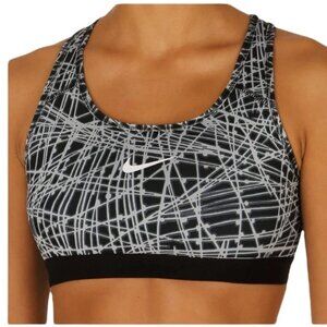 Nike Womens Grey And Black Print Athletic Workout Stretch Sports Bra Size Medium